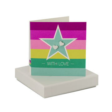 With Love Stripe Star Card - Heart Studs Coral and Mint